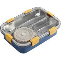 Brain Giggles Stainless Steel Bento Lunch Box with Soup Bowl, 3-Compartments Insulated Tiffin Box For Adults Kids, Leak Proof Lunch Box, Multifunctional Airtight Food Storage Containers, Blue