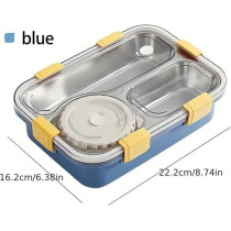 Brain Giggles Stainless Steel Bento Lunch Box with Soup Bowl, 3-Compartments Insulated Tiffin Box For Adults Kids, Leak Proof Lunch Box, Multifunctional Airtight Food Storage Containers, Blue