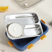 Brain Giggles Stainless Steel Bento Lunch Box with Soup Bowl, 3-Compartments Insulated Tiffin Box For Adults Kids, Leak Proof Lunch Box, Multifunctional Airtight Food Storage Containers, Blue