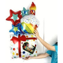 Brain Giggles Happy Birthday Printed Multicolour Gift Shape Foil Balloon, Large Size Decoration 110 cm (43 inch) Perfect Party Decor/Celebrations/Events, Pack of 1