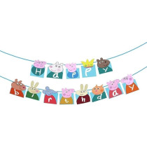 Brain Giggles Set of 1 Peppa Pig Happy Birthday Banner with 1 pc Ribbon For Peppa Pig Birthday Decoration