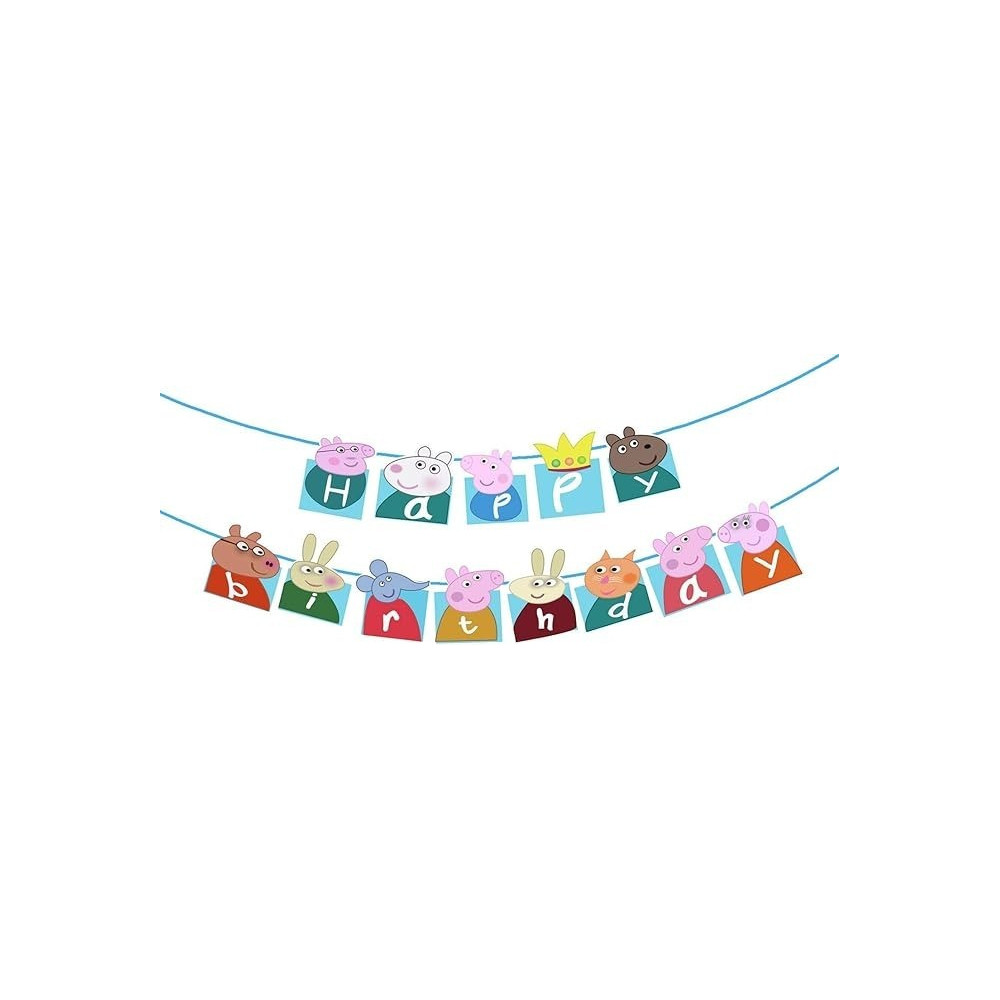 Brain Giggles Set of 1 Peppa Pig Happy Birthday Banner with 1 pc Ribbon For Peppa Pig Birthday Decoration