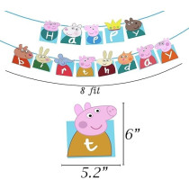 Brain Giggles Set of 1 Peppa Pig Happy Birthday Banner with 1 pc Ribbon For Peppa Pig Birthday Decoration