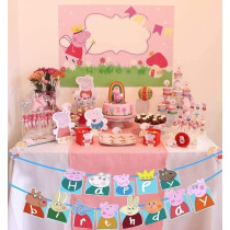 Brain Giggles Set of 1 Peppa Pig Happy Birthday Banner with 1 pc Ribbon For Peppa Pig Birthday Decoration