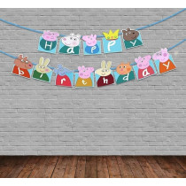Brain Giggles Set of 1 Peppa Pig Happy Birthday Banner with 1 pc Ribbon For Peppa Pig Birthday Decoration