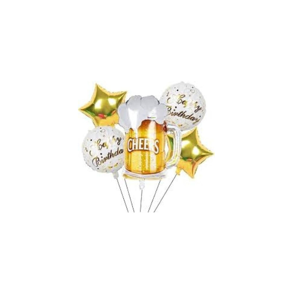Brain Giggles Happy Birthday And Cheers Prints Golden Stars And Cheers Birthday Foil Balloon Set (Pack of 1 Set)