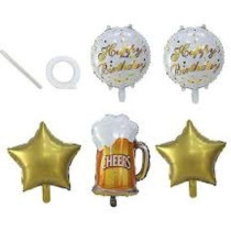 Brain Giggles Happy Birthday And Cheers Prints Golden Stars And Cheers Birthday Foil Balloon Set (Pack of 1 Set)