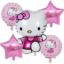 Brain Giggles Hello kitty Birthday Decorations With Hello Kitty Balloons Foil Balloons Set For Hello Kitty Theme Birthday Decorations, Hello Kitty Birthday Balloons For Girls 1 2 3 4 5 6 7 8 years old, 5 Pcs, Pink/White