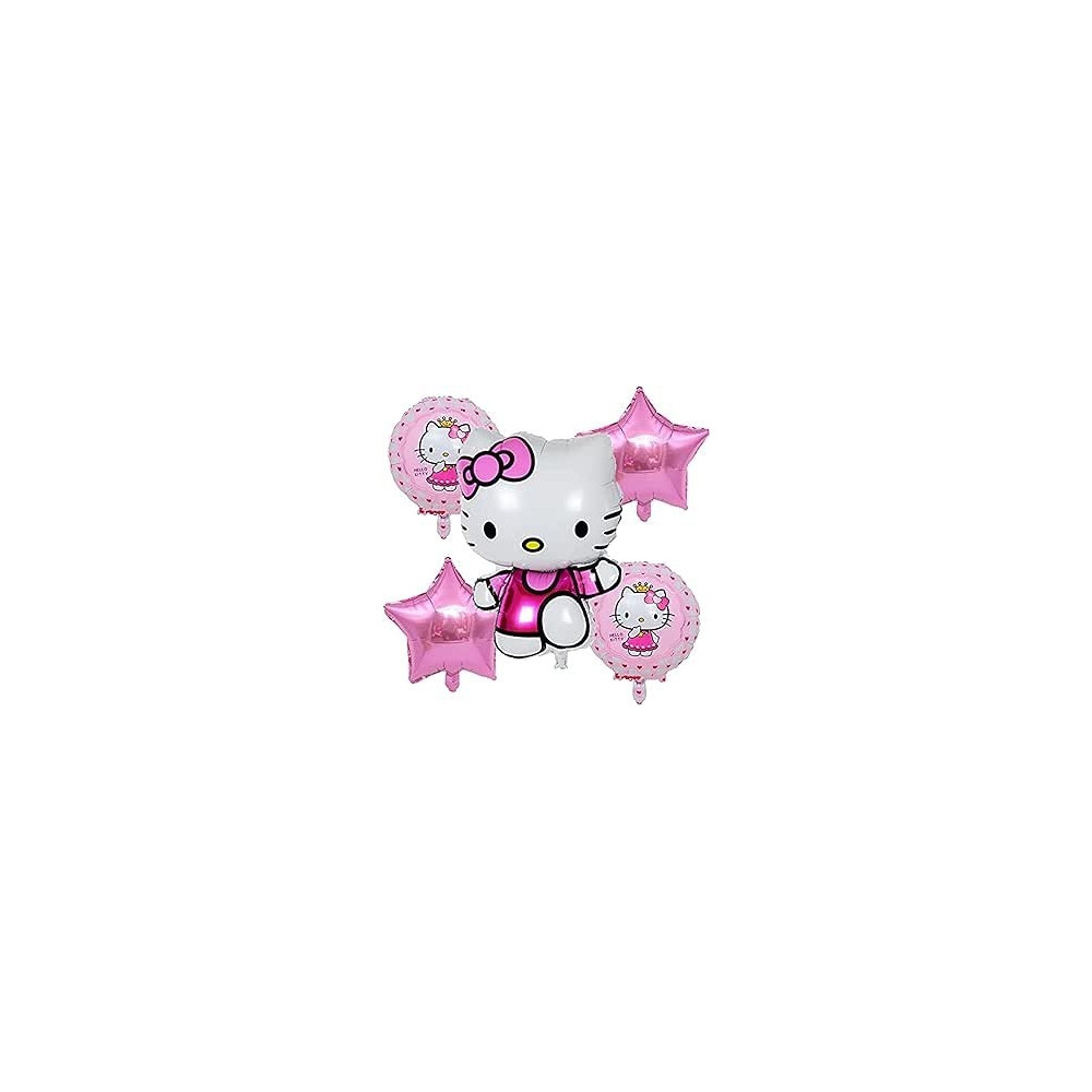 Brain Giggles Hello kitty Birthday Decorations With Hello Kitty Balloons Foil Balloons Set For Hello Kitty Theme Birthday Decorations, Hello Kitty Birthday Balloons For Girls 1 2 3 4 5 6 7 8 years old, 5 Pcs, Pink/White