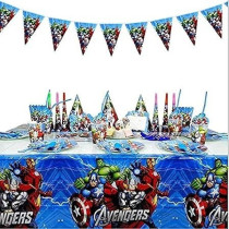 Brain Giggles Avengers Party Supplies Disposable Tableware For Avengers Birthday Decorations, Superhero Birthday Plates And Cups Set 136 Pieces, Serves 10 Guests