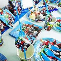 Brain Giggles Avengers Party Supplies Disposable Tableware For Avengers Birthday Decorations, Superhero Birthday Plates And Cups Set 136 Pieces, Serves 10 Guests