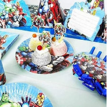 Brain Giggles Avengers Party Supplies Disposable Tableware For Avengers Birthday Decorations, Superhero Birthday Plates And Cups Set 136 Pieces, Serves 10 Guests