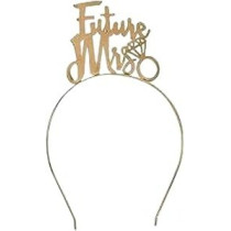 Brain Giggles Future Mrs. Tiara Headband Elegant Bridal Shower And Bachelorette Party Accessory, Golden