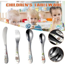 Brain Giggles Kids Cutlery Set Stainless Steel Kids Tableware Set of 4 with Gift Box Packing, Children Cutlery Set Metal Spoon And Forks Set