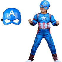 Brain Giggles Captain America Costume for Kids, Avengers Costume For Boys Kids Superhero Costume Halloween Costume For Kids Character Costume For Boy Captain America Costume With Mask, Blue, Medium