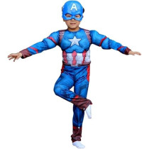 Brain Giggles Captain America Costume for Kids, Avengers Costume For Boys Kids Superhero Costume Halloween Costume For Kids Character Costume For Boy Captain America Costume With Mask, Blue, Medium