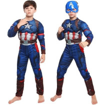 Brain Giggles Captain America Costume for Kids, Avengers Costume For Boys Kids Superhero Costume Halloween Costume For Kids Character Costume For Boy Captain America Costume With Mask, Blue, Medium