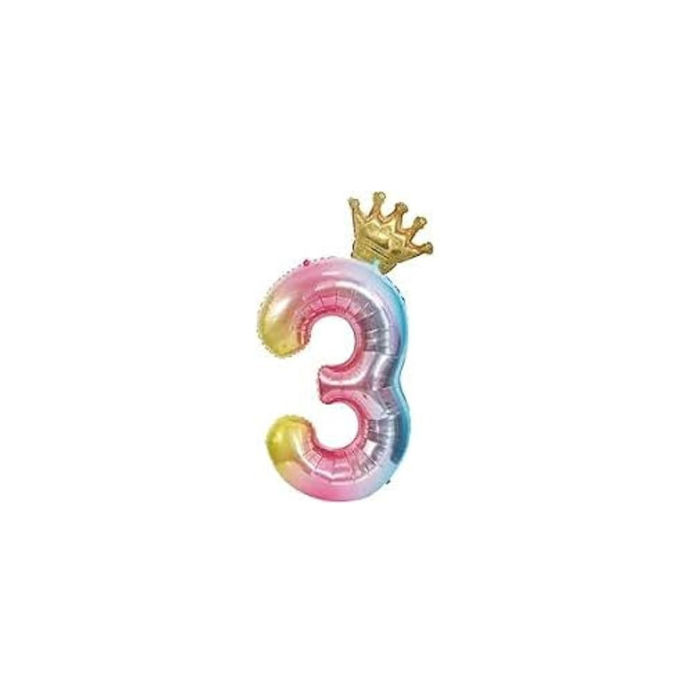 Brain Giggles Multicolour Number Foil Balloon Helium Number Foil Balloons Mylar Balloons For Birthday Anniversary Party Decorations (Number 3), 32 Inch