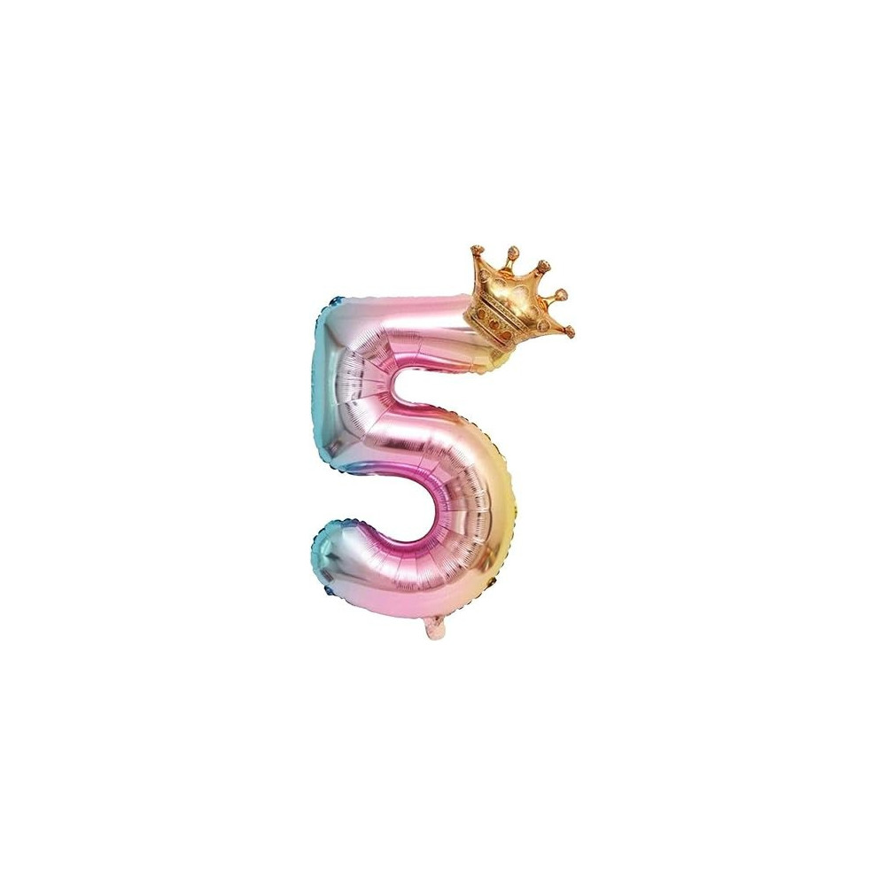 Brain Giggles Multicolour Number Foil Balloon Helium Number Foil Balloons Mylar Balloons For Birthday Anniversary Party Decorations (Number 5), 32 Inch
