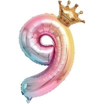 Brain Giggles Multicolour Number Foil Balloon Helium Number Foil Balloons Mylar Balloons For Birthday Anniversary Party Decorations (Number 9), 32 Inch
