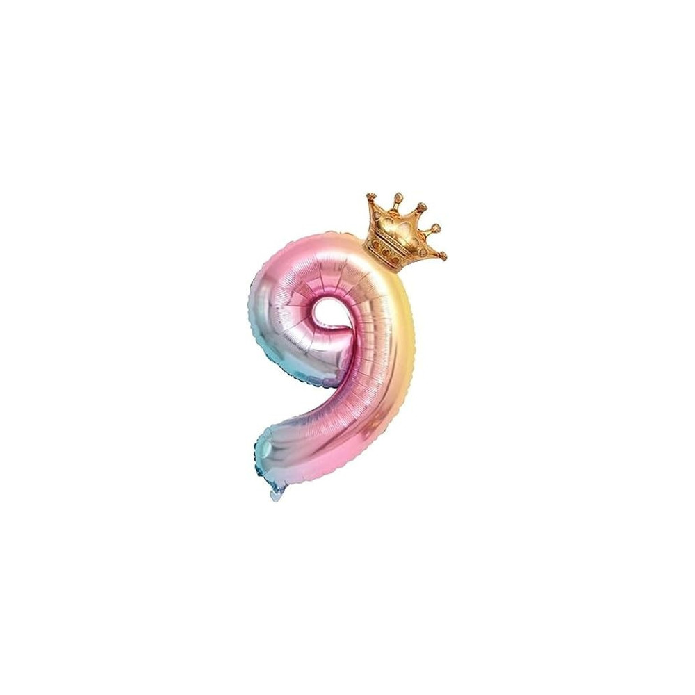 Brain Giggles Multicolour Number Foil Balloon Helium Number Foil Balloons Mylar Balloons For Birthday Anniversary Party Decorations (Number 9), 32 Inch