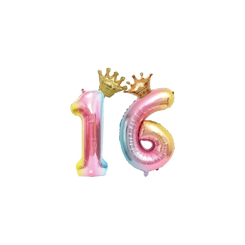 Brain Giggles Multicolour Number Foil Balloon Helium Number Foil Balloons Mylar Balloons For Birthday Anniversary Party Decorations (Number 16), 32 Inch