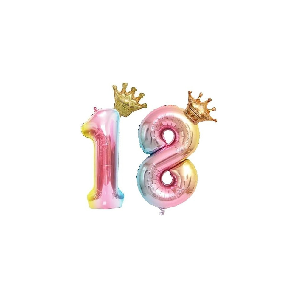 Brain Giggles Multicolour Number Foil Balloon Helium Number Foil Balloons Mylar Balloons For Birthday Anniversary Party Decorations (Number 18), 32 Inch