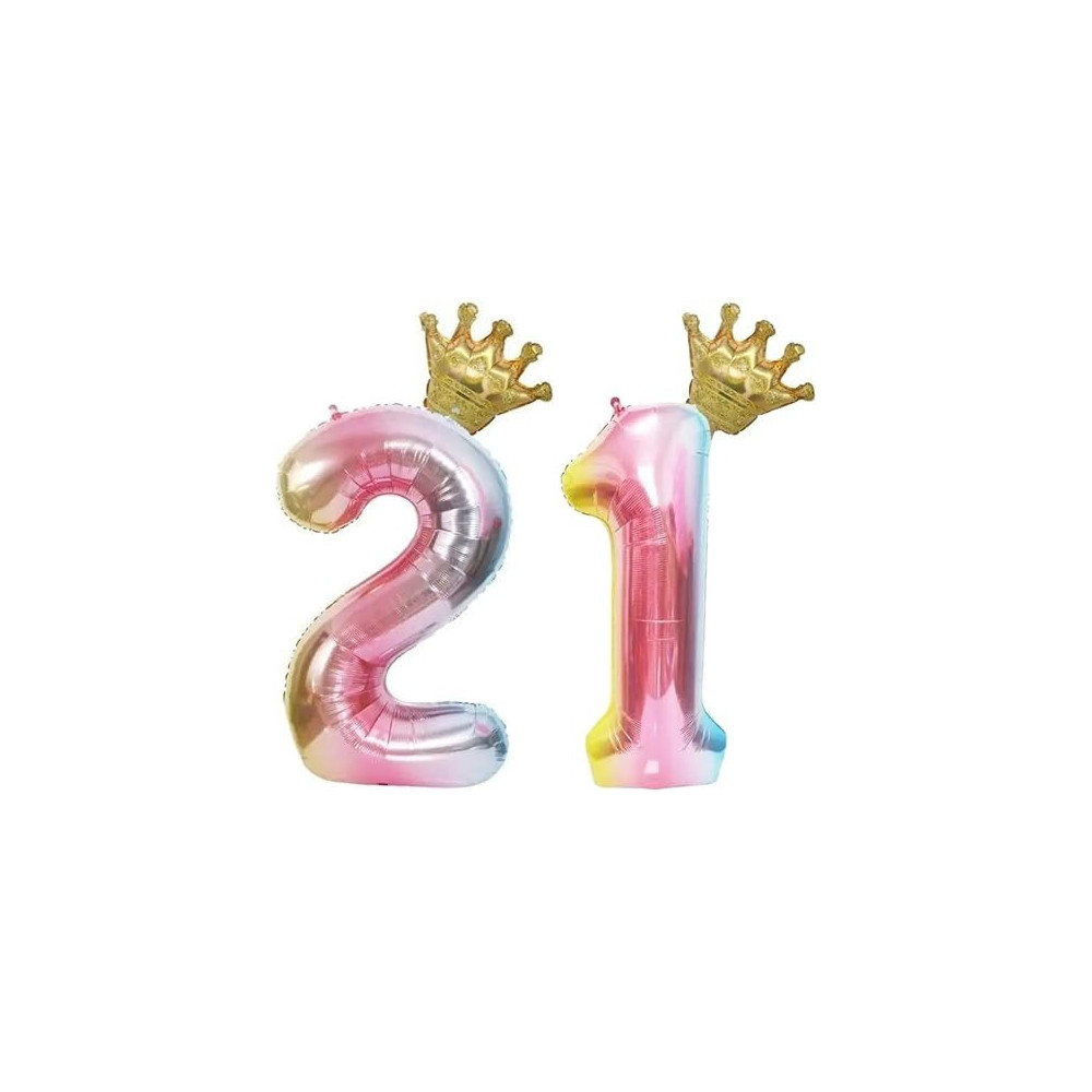 Brain Giggles Multicolour Number Foil Balloon Helium Number Foil Balloons Mylar Balloons For Birthday Anniversary Party Decorations (Number 21), 32 Inch