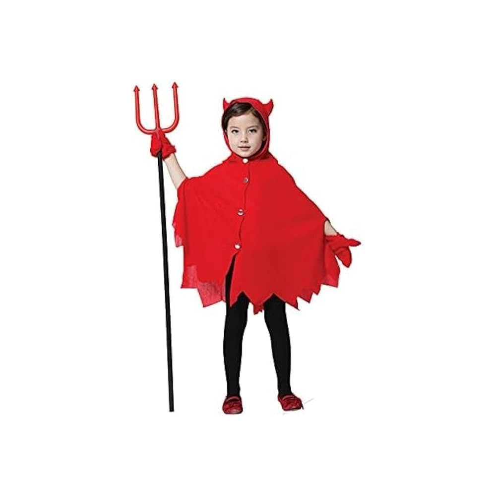 Brain Giggles Devil Halloween Costume For Kids Scary Devil Costume, With Devil Horns, Gloves, Devil Fork Scary Costume For Boys, Girls For Halloween Party, Cosplay And Book Character Costume, Small, Red
