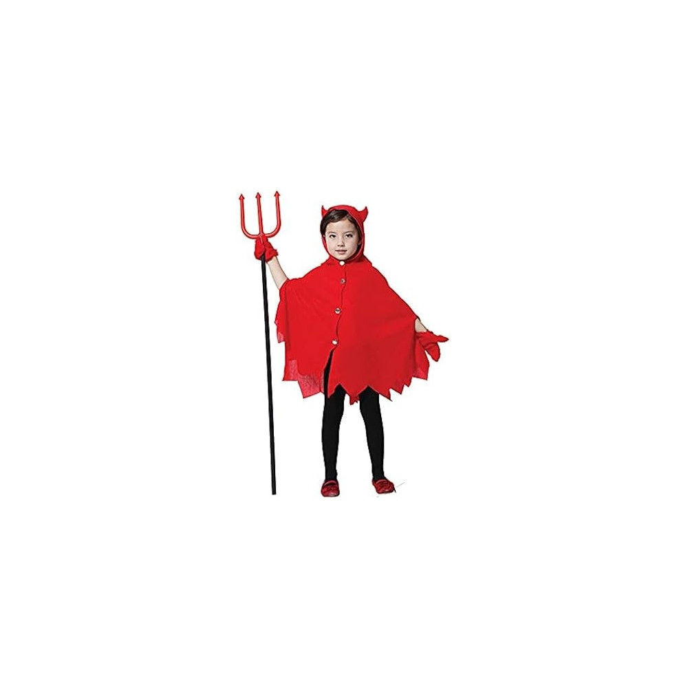 Brain Giggles Devil Halloween Costume For Kids Scary Devil Costume, With Devil Horns, Gloves, Devil Fork Scary Costume For Girls for Halloween Party, Cosplay And Book Character Costume, Medium, Red