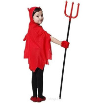 Brain Giggles Devil Halloween Costume For Kids Scary Devil Costume, With Devil Horns, Gloves, Devil Fork Scary Costume For Girls for Halloween Party, Cosplay And Book Character Costume, Medium, Red