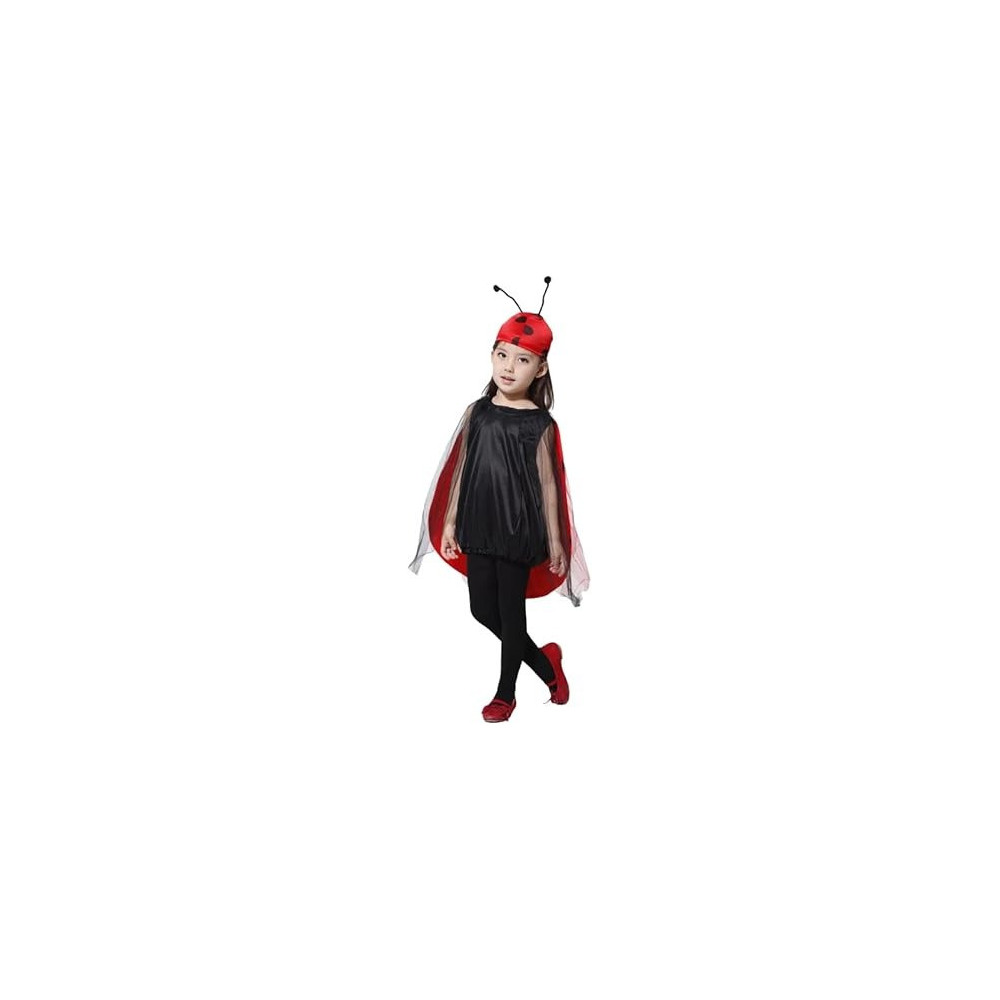 Brain Giggles Ladybug Cape and Cap Kid's Costume For Halloween, Cosplay, Fancy Dress, And World Book Day, Red, Medium