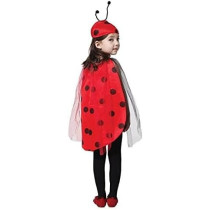 Brain Giggles Ladybug Cape and Cap Kid's Costume For Halloween, Cosplay, Fancy Dress, And World Book Day, Red, Large