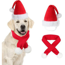 Brain Giggles Dog Santa Hat With Scarf Kids Christmas Cap Doggy Christmas Costume Pet Warm Headgear And Neck Accessories For Small Dogs Cats Pets (PET HAT And SCARF)