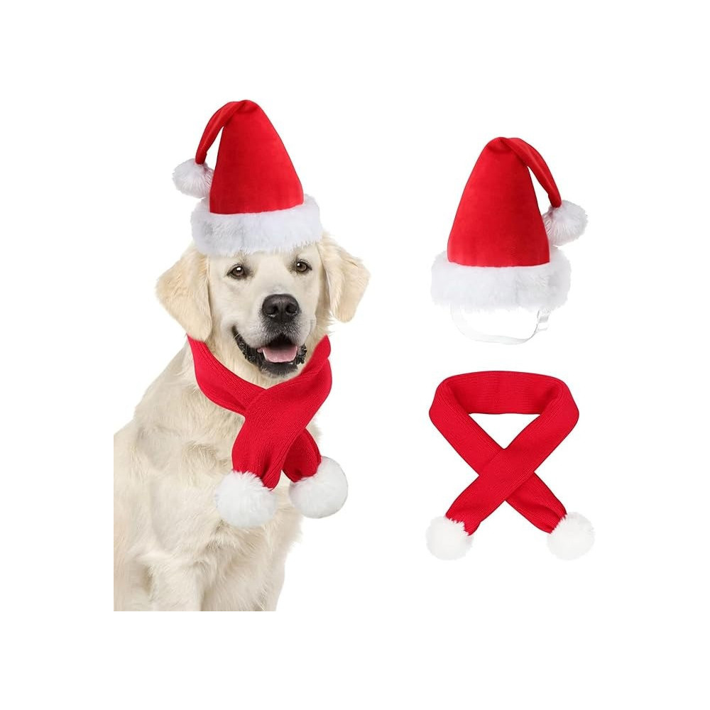 Brain Giggles Dog Santa Hat With Scarf Kids Christmas Cap Doggy Christmas Costume Pet Warm Headgear And Neck Accessories For Small Dogs Cats Pets (PET HAT And SCARF)