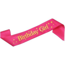 Brain Giggles Stylish Birthday Sash For Girls And Adults Fashionable Satin Birthday Girl Sash With Gold/Pink Lettering One-Size-Fits-All