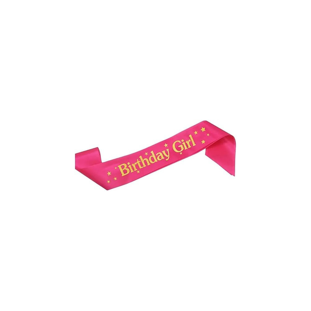Brain Giggles Stylish Birthday Sash For Girls And Adults Fashionable Satin Birthday Girl Sash With Gold/Pink Lettering One-Size-Fits-All