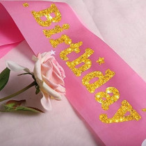 Brain Giggles Stylish Birthday Sash For Girls And Adults Fashionable Satin Birthday Girl Sash With Gold/Pink Lettering One-Size-Fits-All