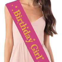 Brain Giggles Stylish Birthday Sash For Girls And Adults Fashionable Satin Birthday Girl Sash With Gold/Pink Lettering One-Size-Fits-All