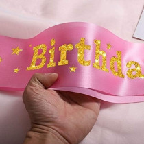 Brain Giggles Stylish Birthday Sash For Girls And Adults Fashionable Satin Birthday Girl Sash With Gold/Pink Lettering One-Size-Fits-All