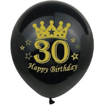 Brain Giggles 30th Happy Birthday Latex And Confetti Balloons For Decorations, Black and Gold, 15 Pcs