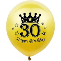 Brain Giggles 30th Happy Birthday Latex And Confetti Balloons For Decorations, Black and Gold, 15 Pcs