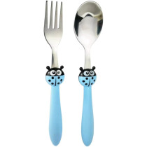 Brain Giggles Kids Cutlery Set, Lightweight Stainless Steel Spoon And Fork Flatware For Children With Rounded Edges, BPA-Free Fun Animal Handles With Non-Slip Grip, Toddler Children Tableware, Blue