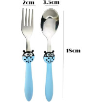 Brain Giggles Kids Cutlery Set, Lightweight Stainless Steel Spoon And Fork Flatware For Children With Rounded Edges, BPA-Free Fun Animal Handles With Non-Slip Grip, Toddler Children Tableware, Blue