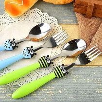 Brain Giggles Kids Cutlery Set, Lightweight Stainless Steel Spoon And Fork Flatware For Children With Rounded Edges, BPA-Free Fun Animal Handles With Non-Slip Grip, Toddler Children Tableware, Blue