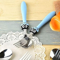 Brain Giggles Kids Cutlery Set, Lightweight Stainless Steel Spoon And Fork Flatware For Children With Rounded Edges, BPA-Free Fun Animal Handles With Non-Slip Grip, Toddler Children Tableware, Blue