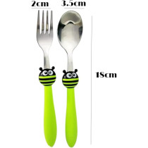 Brain Giggles Kids Cutlery Set, Stainless Steel Spoon And Fork Flatware For Children With Rounded Edges, BPA-Free Cute Cartoon Handles With Non-Slip Grip, Toddler Children Tableware, Green