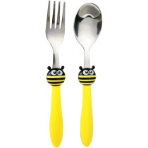 Brain Giggles Kids Cutlery Set, Lightweight Stainless Steel Spoon And Fork Flatware For Children With Rounded Edges, BPA-Free Fun Animal Handles With Non-Slip Grip, Toddler Children Tableware, Yellow