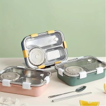 Brain Giggles Stainless Steel Bento Lunch Box with Soup Bowl 3-Compartments Insulated Tiffin Box For Adults Kids Leak Proof Lunch Box Multifunctional Airtight Food Storage Containers, Green