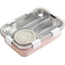Brain Giggles Stainless Steel Bento Lunch Box With Soup Bowl 3-Compartments Insulated Tiffin Box For Adults Kids Leak Proof Lunch Box Multifunctional Airtight Food Storage Containers, Pink